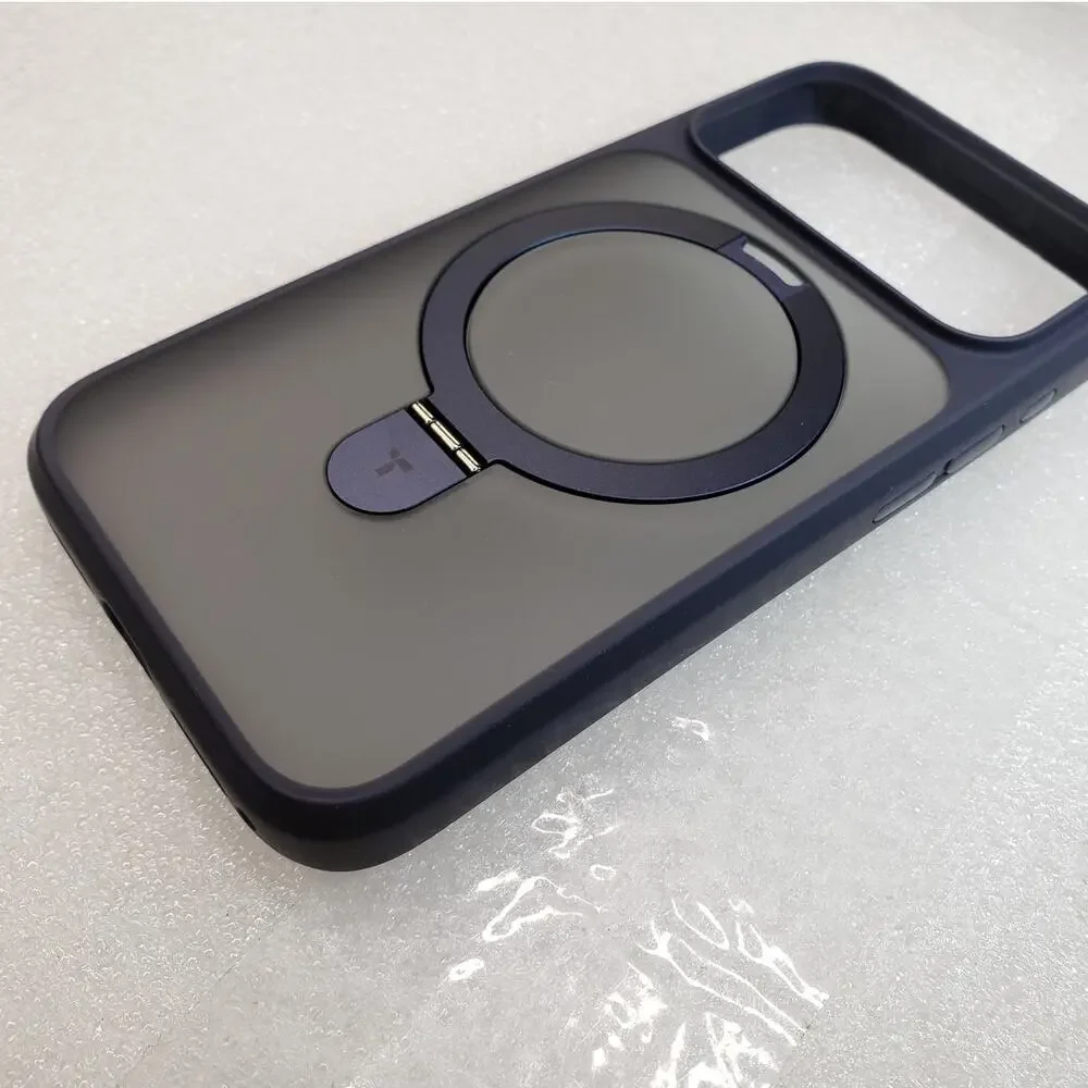 TORRAS Magnetic Stand Case for iPhone 17 Pro – Navy Blue / Matte Frosted Clear